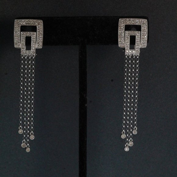 14k WHITE GOLD DIAMOND LONG DANGLE DROP TASSEL EARRINGS - Picture 9 of 13